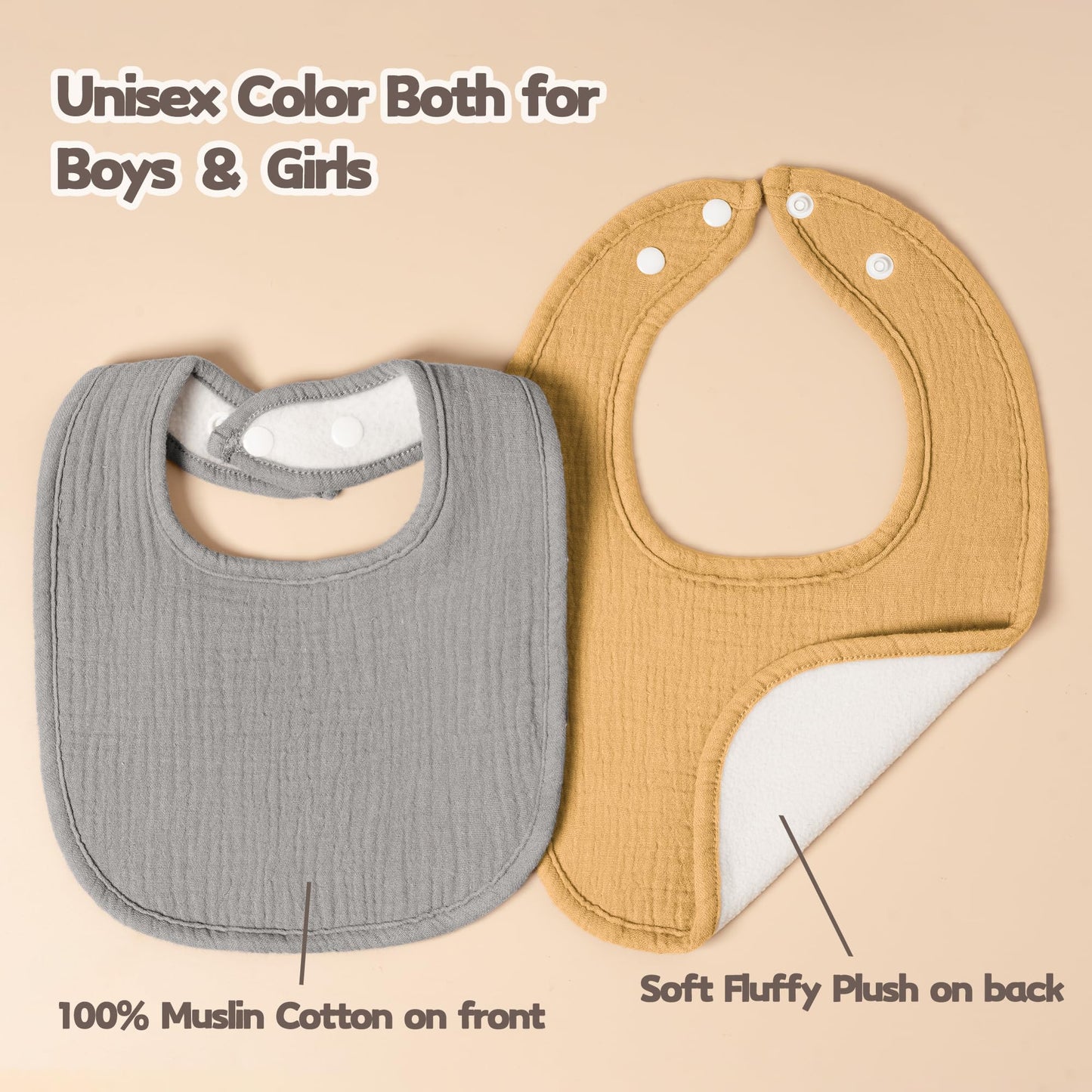 Susurration Muslin Baby Drool Bibs 10Pack Soft Square Adjustable Bandana Bibs For Unisex Baby Girls & Boys (Basic)