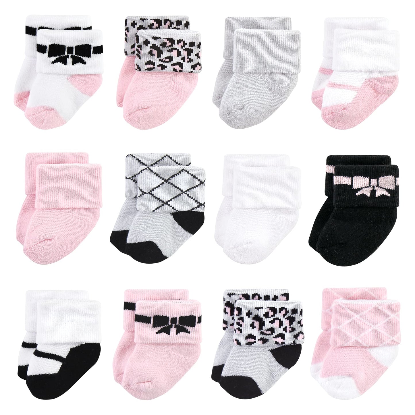 Hudson Baby Unisex Baby Cotton Rich Newborn And Terry Socks, Bows, 0-6 Months