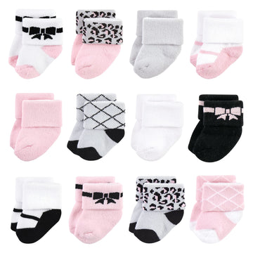 Hudson Baby Unisex Baby Cotton Rich Newborn And Terry Socks, Bows, 0-6 Months