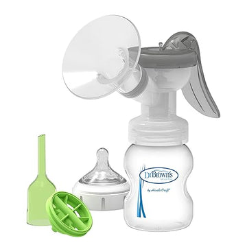 Dr Brownas Manual Breast Pump With Softshape 100% Silicone Shield (B, 25Mm Flange) & Anti-Colic Options+ Wide-Neck Baby Bottle 5