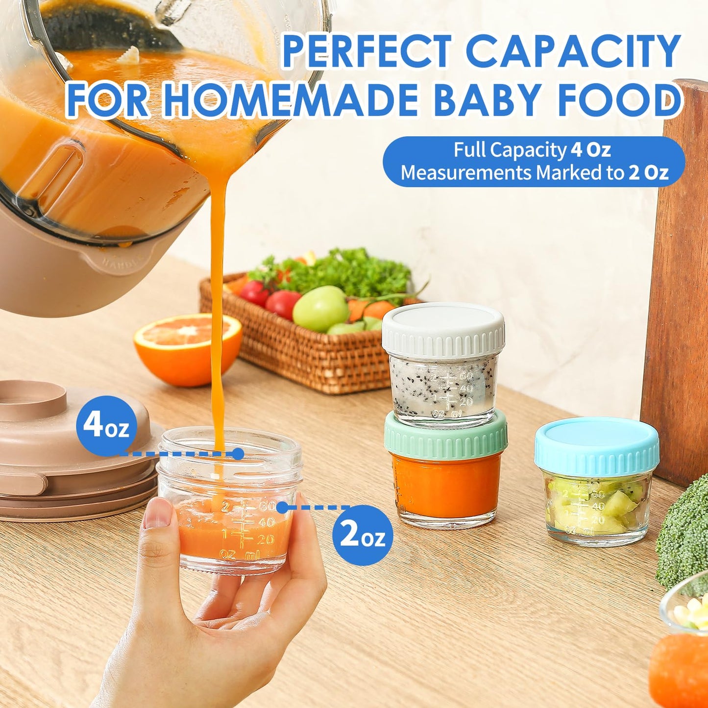 Drkio 6 Pack Glass Baby Food Storage Containers - 4 Oz Baby Food Jars With Lids Baby Food Maker Microwave Dishwasher Freezer Saf
