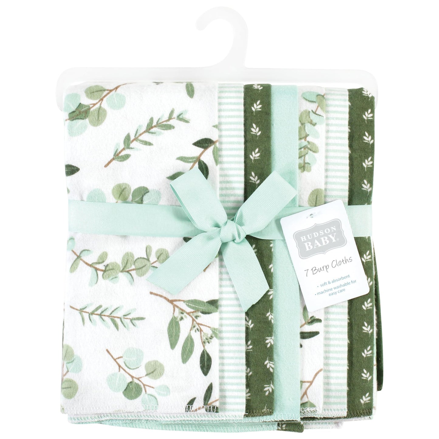 Hudson Baby Unisex Baby Cotton Flannel Burp Cloths, Eucalyptus 7-Pack, One Size