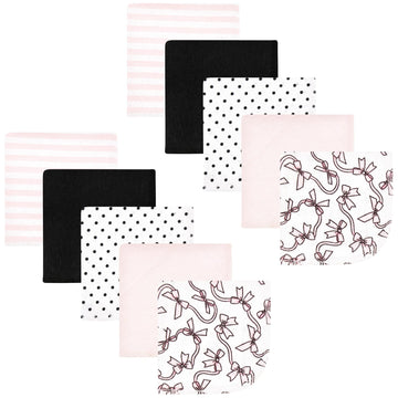 Hudson Baby Unisex Baby Flannel Cotton Washcloths, Pink Bows 10 Pack, One Size