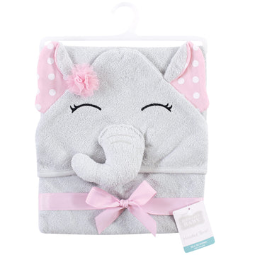 Hudson Baby Unisex Baby Cotton Animal Face Hooded Towel, White Dots Pretty Elephant, One Size