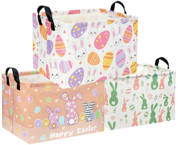 Rectangular 3Pack Easter Baskets Gift Bins Empty Pink Bunny Kids Storage Basket Baby Boy Baskets Kids Toy Storage Bin Organizer 