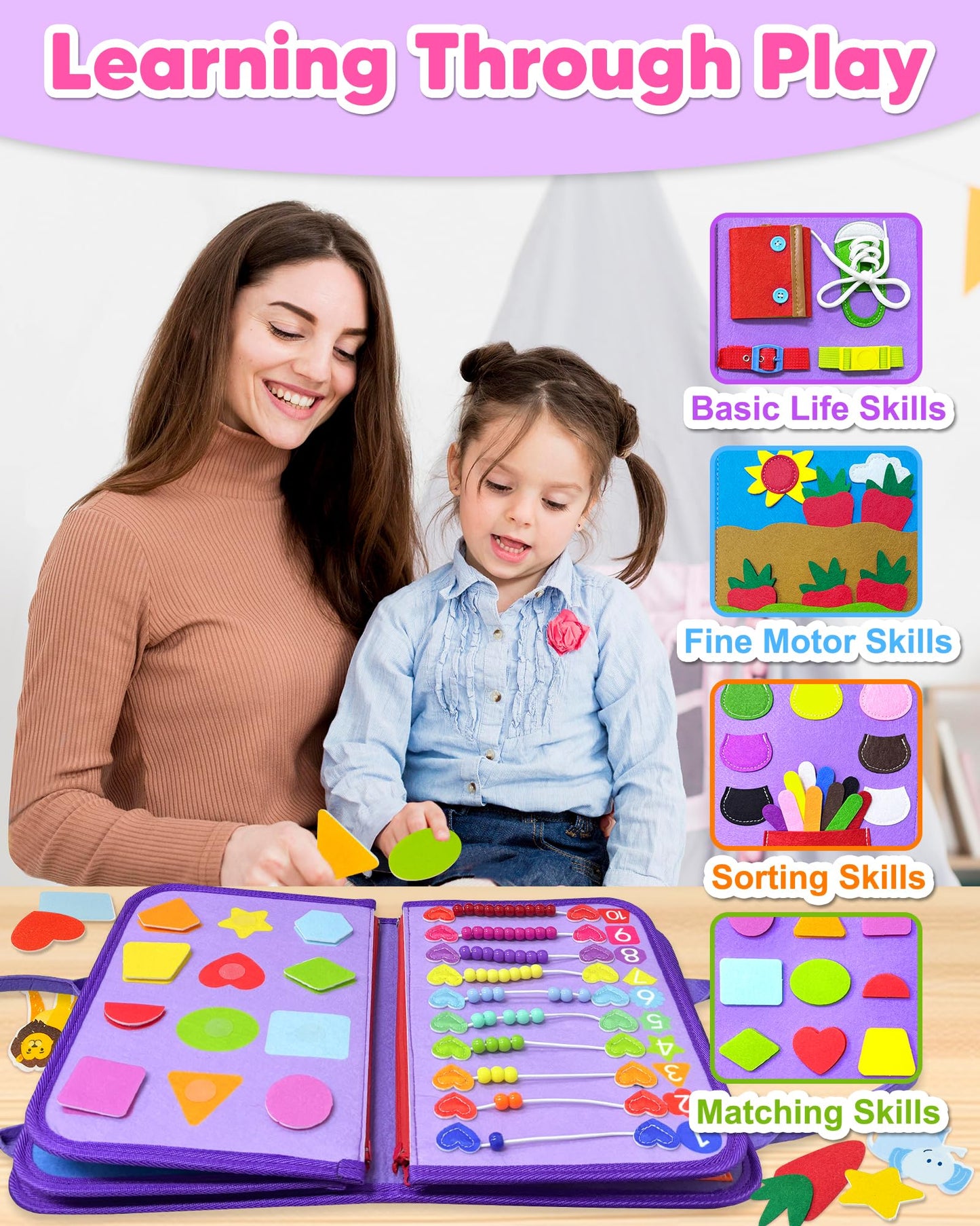 Exorany Busy Board Montessori Toys for Toddler Boy Girl Birthday Gifts, Busy Book Sensory Learning Toys for Toddlers, Toddler Ai