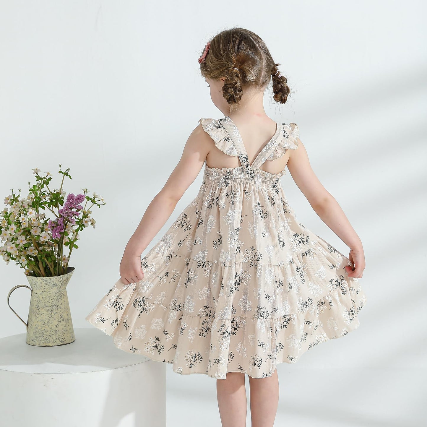 Younger Tree Toddler Girl Outfits Baby Ruffled Sleeveless Princess Dresses Tutu Skirt Summer Sleeveless Smocking Casual Dress(6-