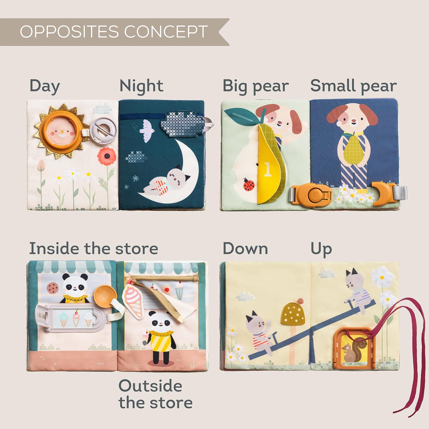 Taf Toys Busy Book for Toddlers 1-3, Montessori Quiet Activity Book with 15 Activities - Opposites Concepts - Ideal Toddler Busy