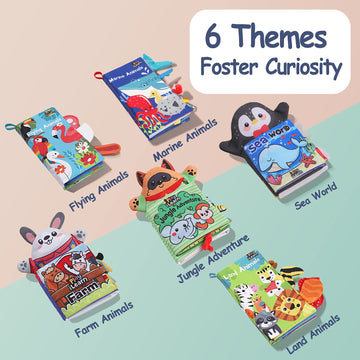iPlay, iLearn Soft Baby Books 1 Year Old, Babies Animal Cloth Book 6-12 Month, Infant Touch Feel Crinkle Book, Toddler Carseat C