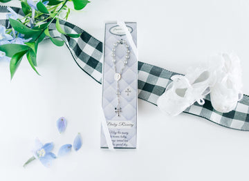 Precious Pieces Sterling Silver Baptism Baby Rosary In Grey