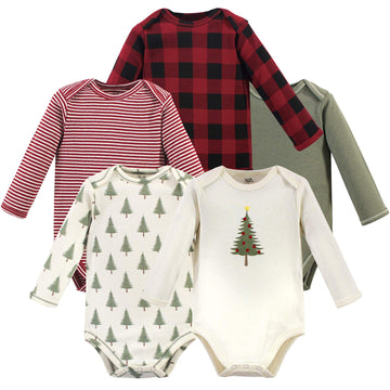 Touched By Nature Baby Organic Cotton Long-Sleeve Bodysuits, Tree Plaid, 18-24 Months