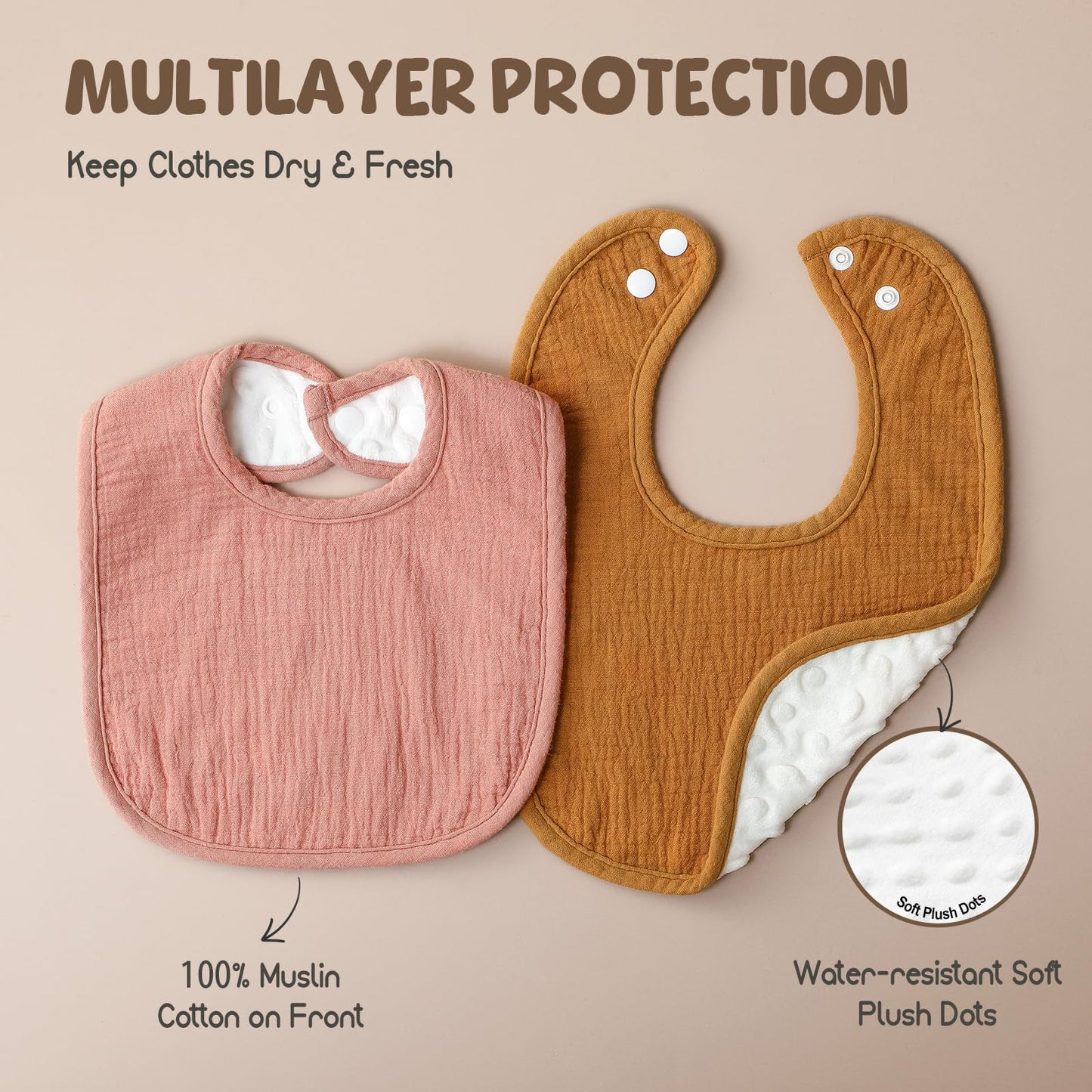 Poikshark 6-Pack Muslin Baby Bibs For Unisex Boys Girls, Solid Colors, Soft Cotton Baby Drool Bibs, Drooling And Teething Bibs F