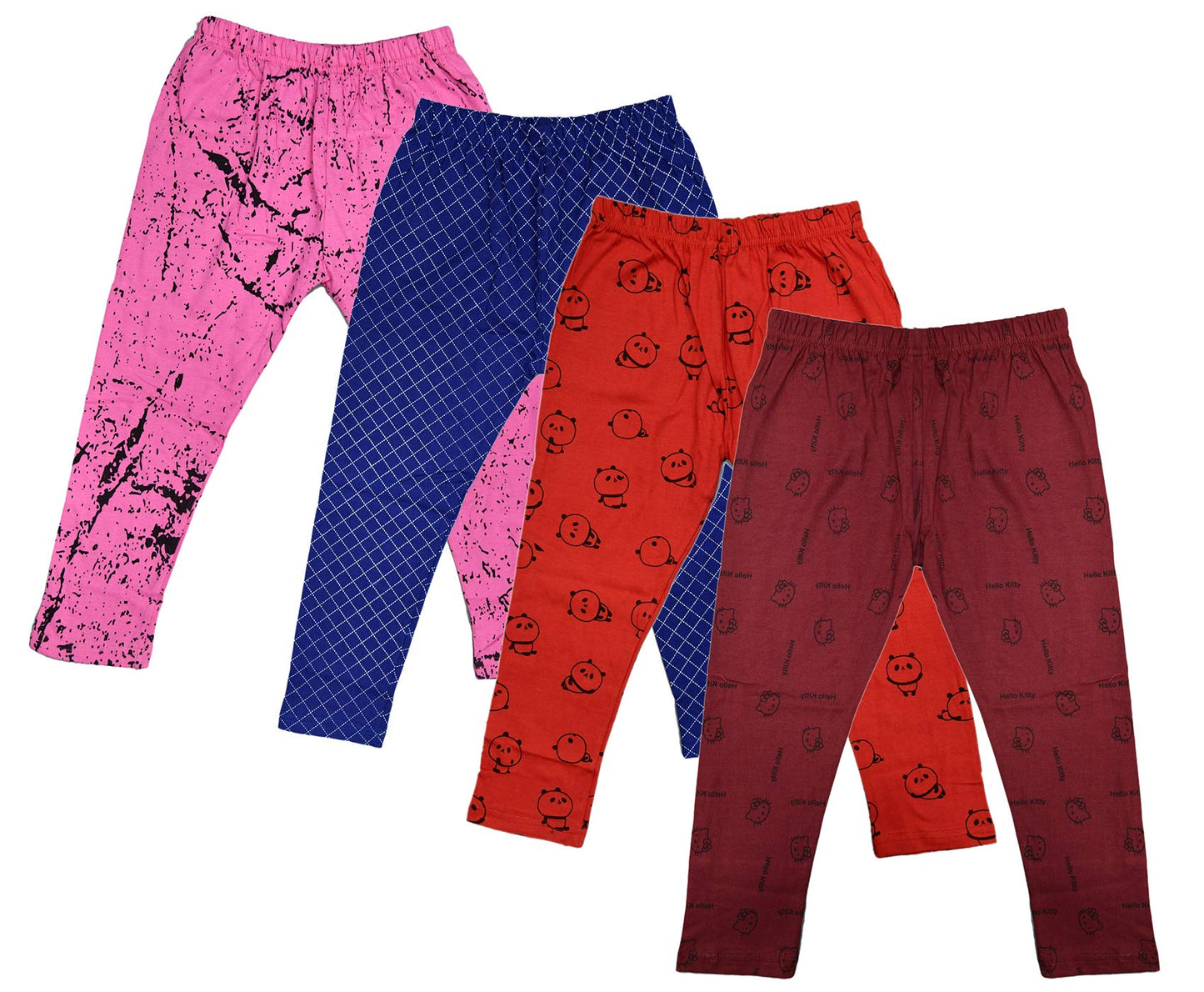 IndiWeaves Girls Combo Pack of Cotton Printed Capri (Pink/Blue/red/Brown_1314 Years) Pack of 4