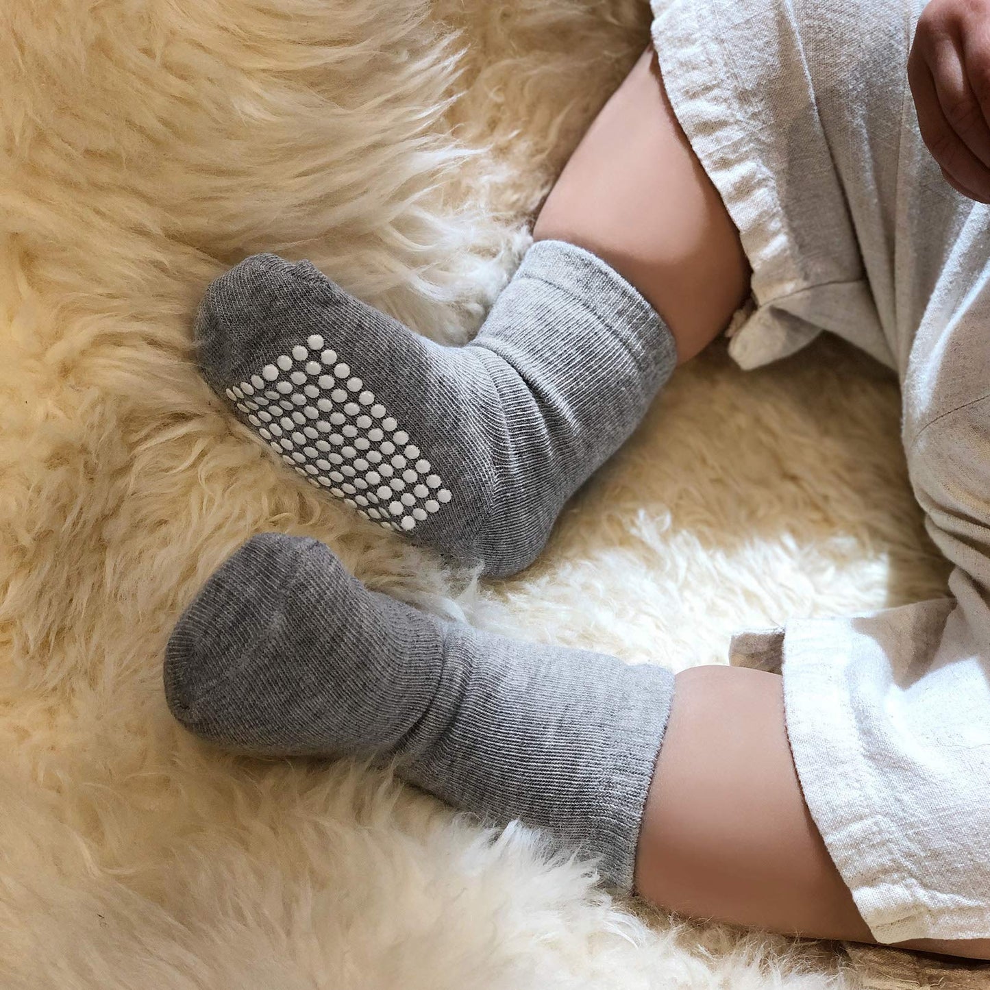 Jakidar 12 Pairs Baby Socks Cotton Crew Toddler Socks Grips Non Slip Bottom Kids Socks, Gray 6-12M