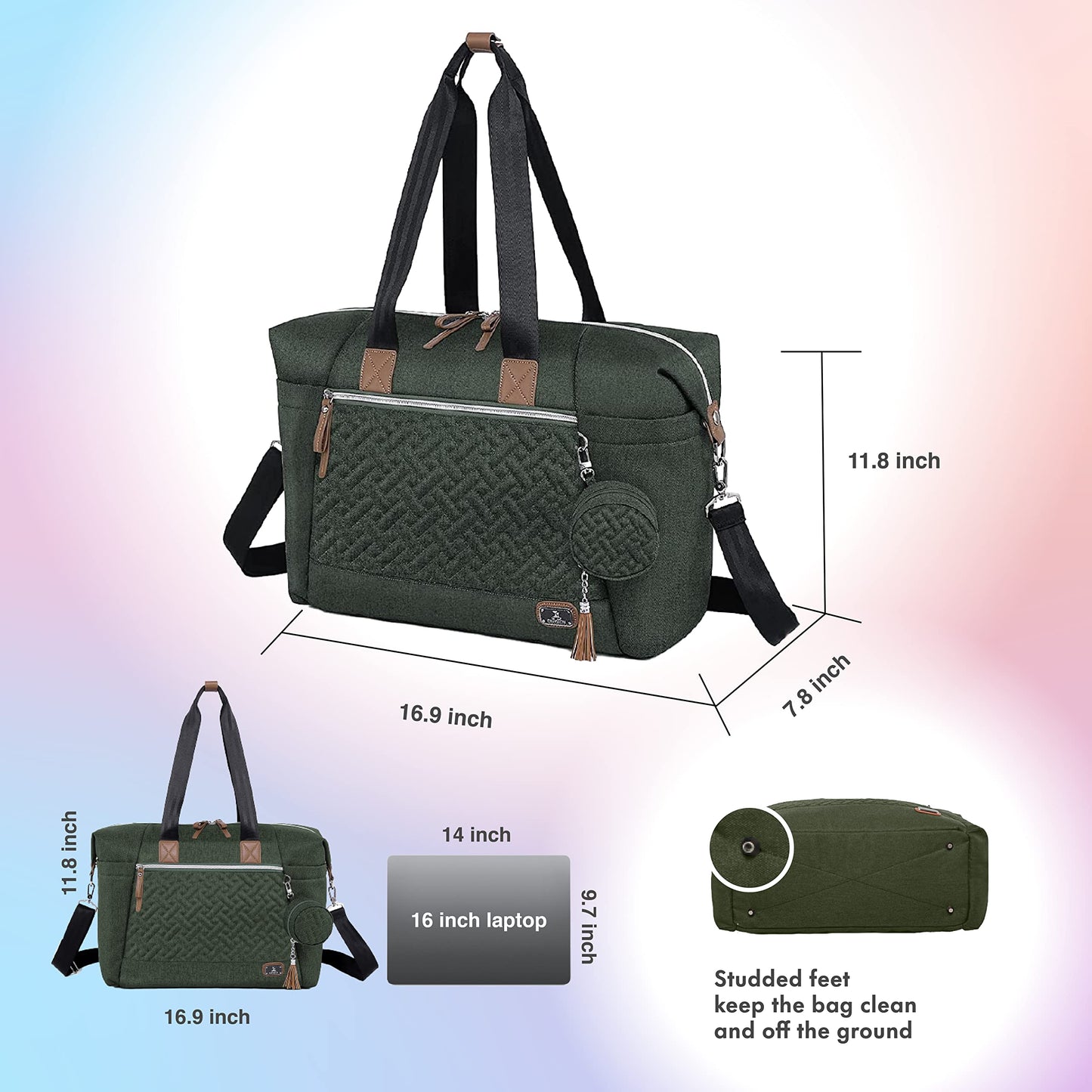 Dikaslon Diaper Bag Tote, Large Travel diaper tote for Mom and Dad, Multifunction baby tote bag for Boys and Girls with Pacifier