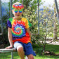 Xonyicos 4Pcs Hippie Costume For Kids Boys Girls 60S 70S Colorful Shirts Halloween Party Cosplay For 4-12Years (Rainbow Color, X