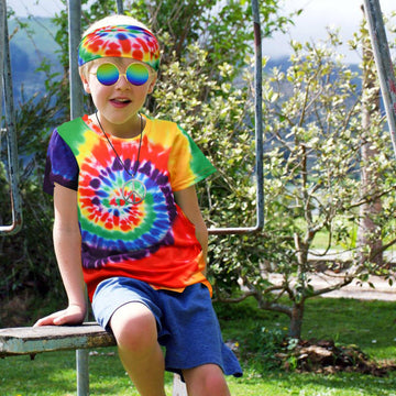Xonyicos 4Pcs Hippie Costume For Kids Boys Girls 60S 70S Colorful Shirts Halloween Party Cosplay For 4-12Years (Rainbow Color, X