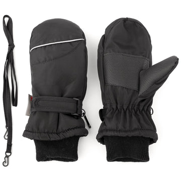 F Flammi Toddler Kids Snow Mittens With String Waterproof Ski Mittens Thinsulate Winter Gloves For Baby Girls Boys(Plain Black,4