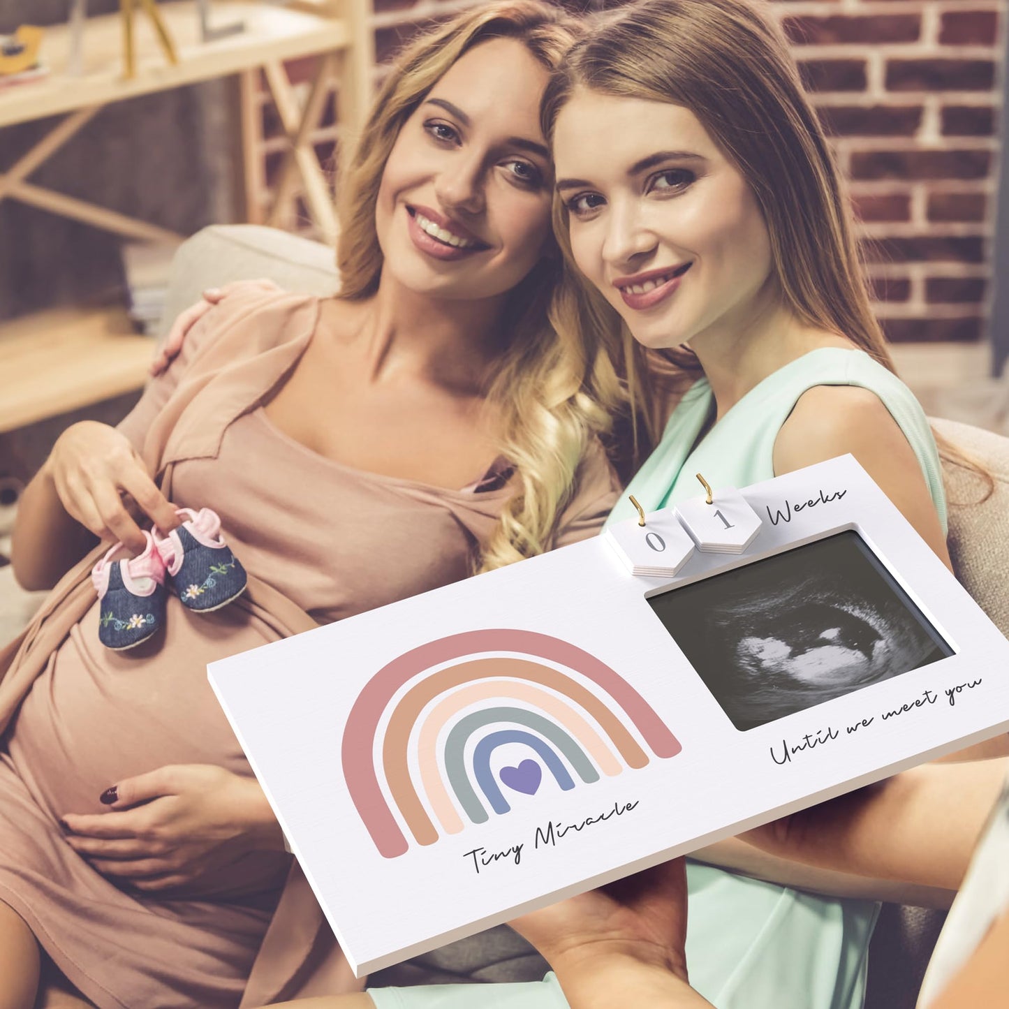 Rainbow Baby Sonogram Picture Frame Countdown Weeks, Pregnancy Announcement Ideas, 4'X3' Ultrasound Photo, Gender Reveal Baby-