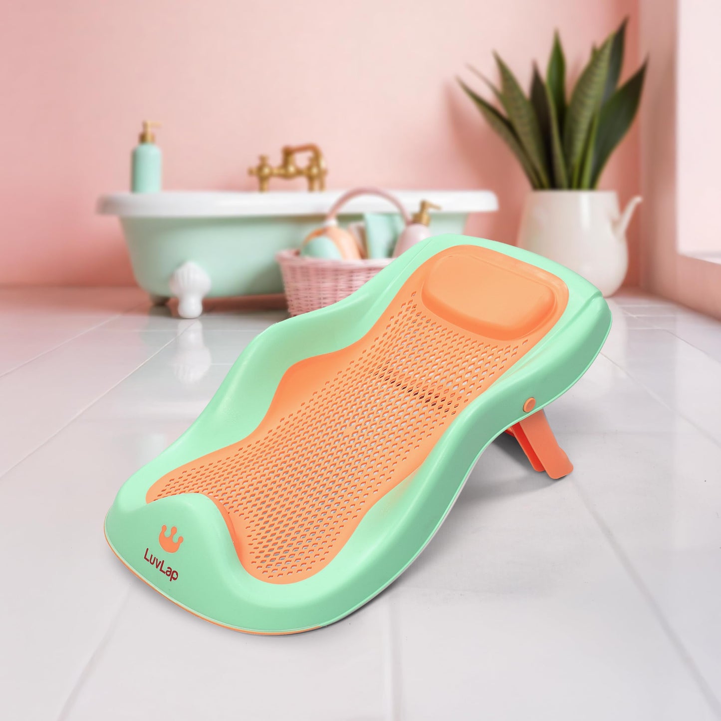 Luvlap Baby Bath Seat 06 Months, Durable, NonSlip, Safe & Comfortable Baby Bather (Green)