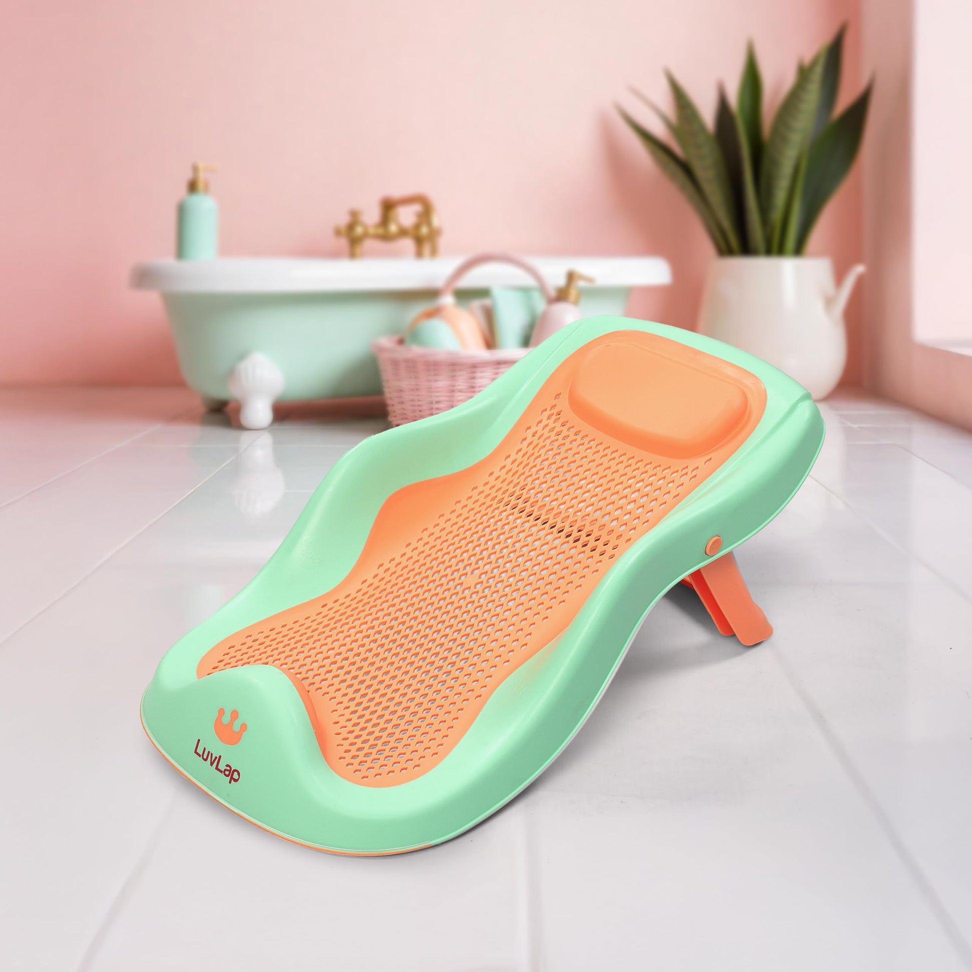 Luvlap Baby Bath Seat 06 Months, Durable, NonSlip, Safe & Comfortable Baby Bather (Green)