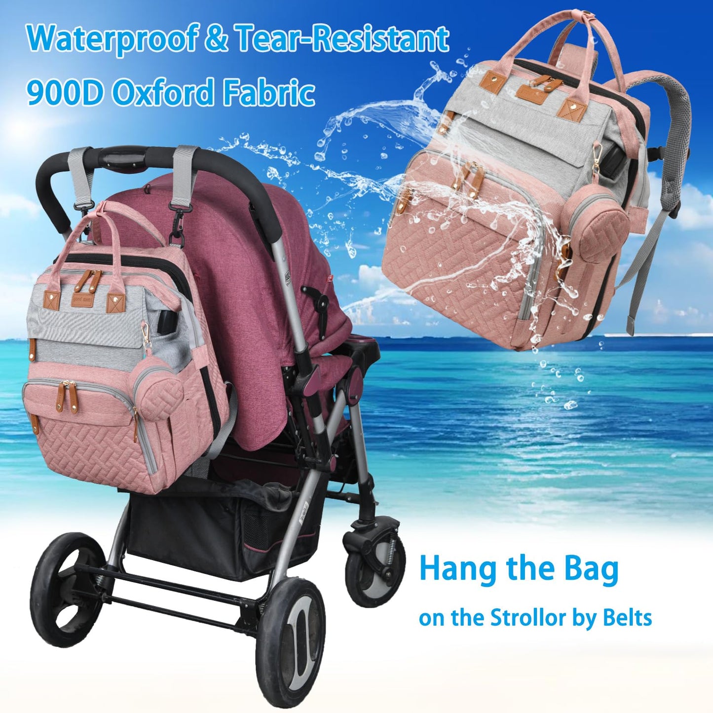 Jeryswet Baby Diaper Bags With Changing Station, Waterproof Large Capacity Diaper Bag Backpack For Moms Dads With Usb Charging P