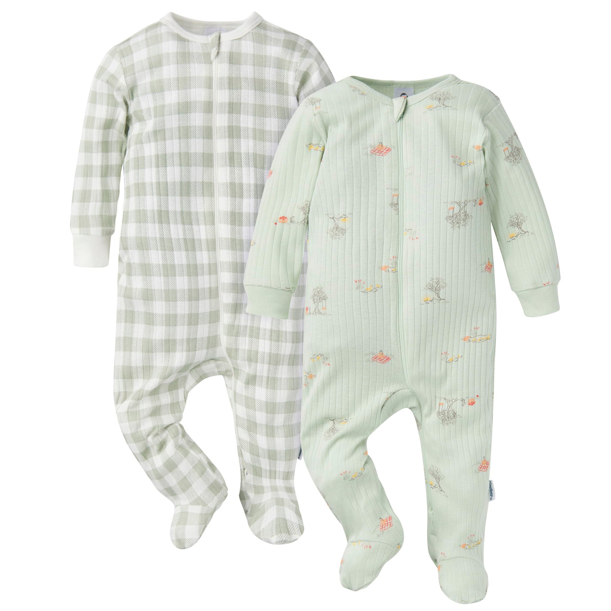 Gerber Baby Unisex 2-Pack 2-Way Zip Textured Sleep 'N Play, Park Picnic, 0-3 Months