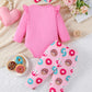 Fullfamous Baby Girl Clothes Gifts Outfits,Fall Winter Long Sleeve Romper And Pant Set Rose Red Donut 3-6 Months