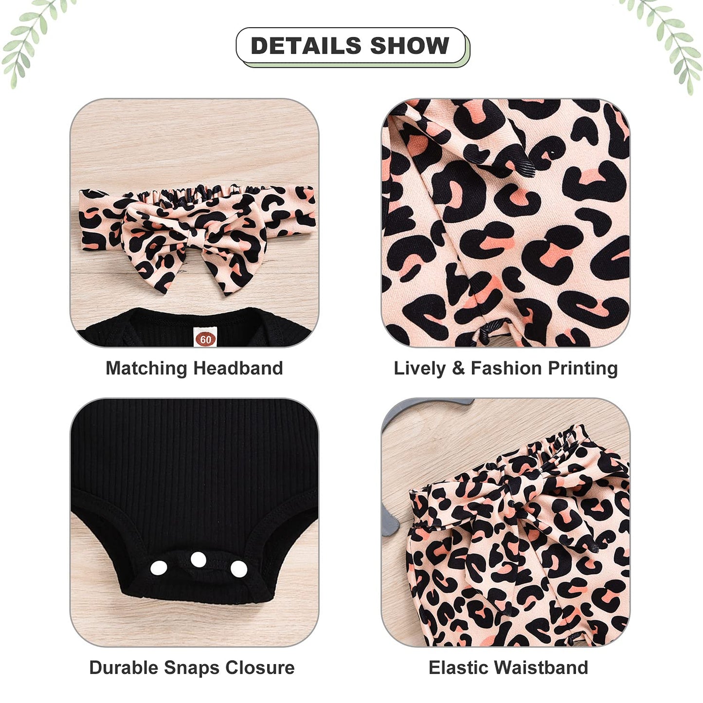 Preemie Newborn Infant Baby Girls Clothes Ribbed Bodysuit Romper Leopard Pants Set Fall Winter Spring Outfits (Cheetah, 12-18 Mo