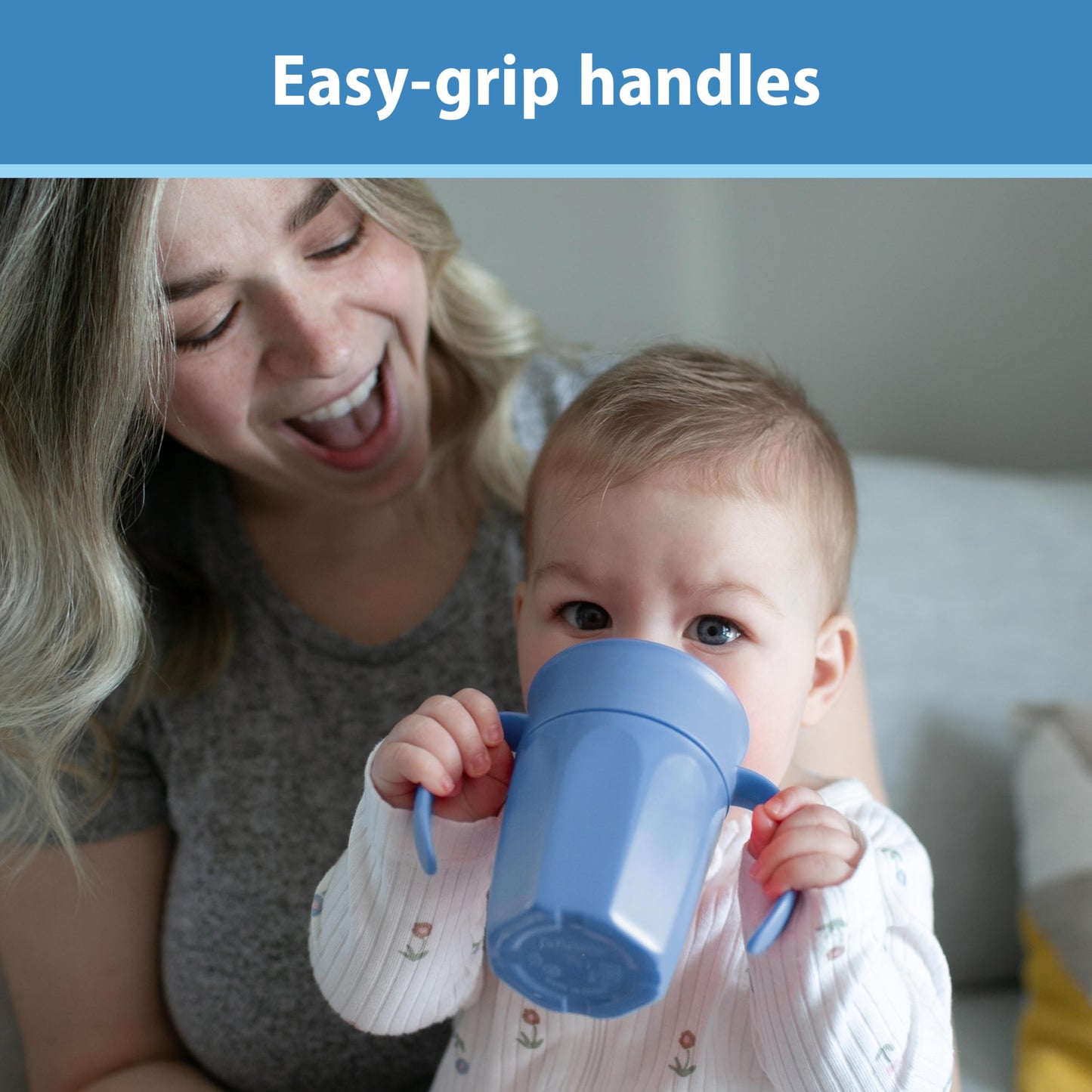 Dr. Brown'S Milestones Cheers 360 Cup Spoutless Transition Cup With Handles For Easy Grip & Leak-Free Learning, Blue, 7Oz/200Ml,