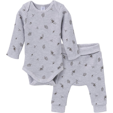 Modern Moments by Gerber Baby Unisex Long Sleeve Bodysuit and Pant Set, Arcon Grey Heather, 3-6 Months