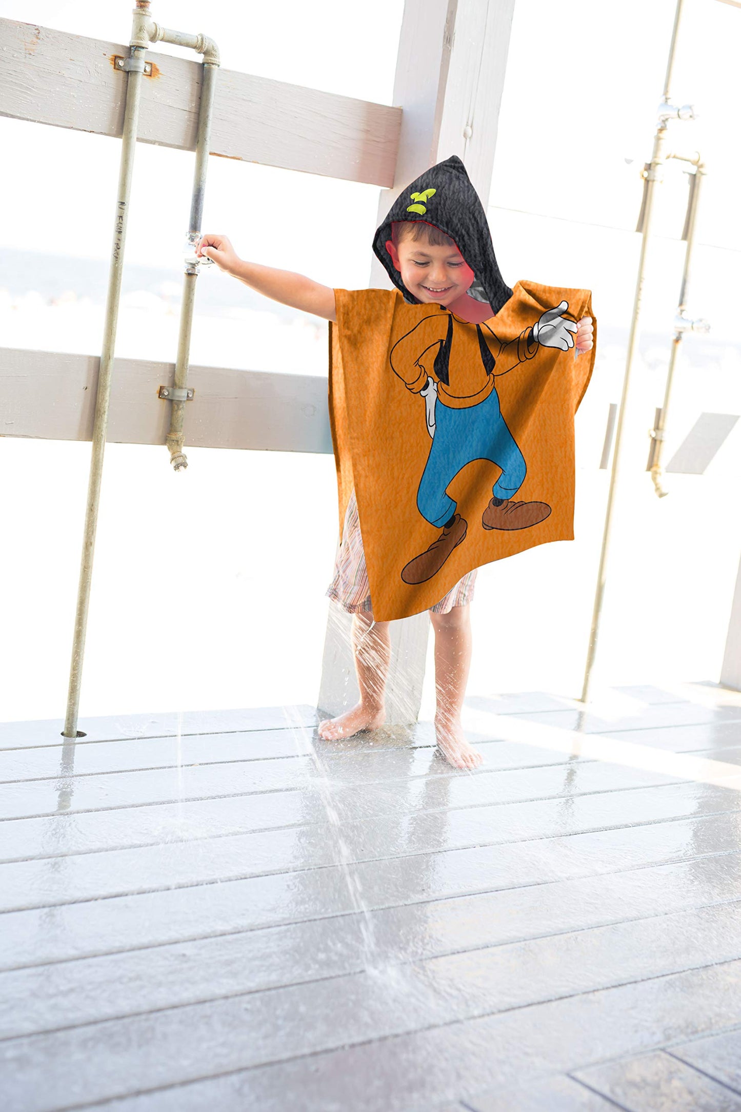 Disney Goofy Kids Bath/Pool/Beach Hooded Poncho - Super Soft & Absorbent Cotton Towel, Measures 22 X 22 Inches (Official Disney