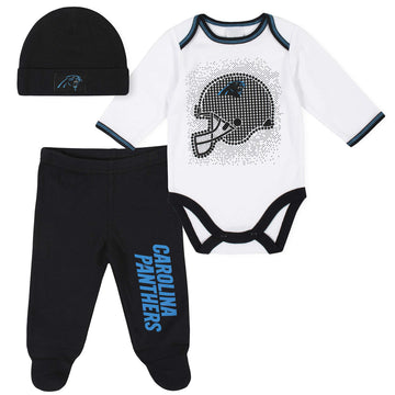 Gerber Nfl Carolina Panthers 3 Pack Bodysuit Footed Pant And Cap Registry Gift Set, Black/White Carolina Panthers, 3-6M