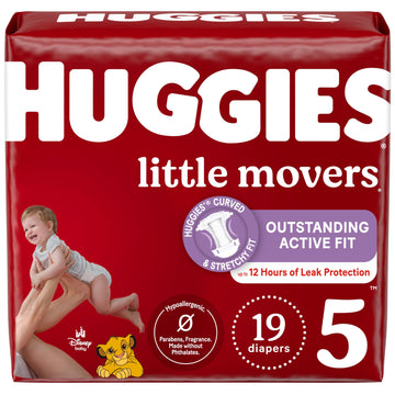 Huggies Size 5 Diapers, Little Movers Baby Diapers, Size 5 (27+ Lbs), 19 Count