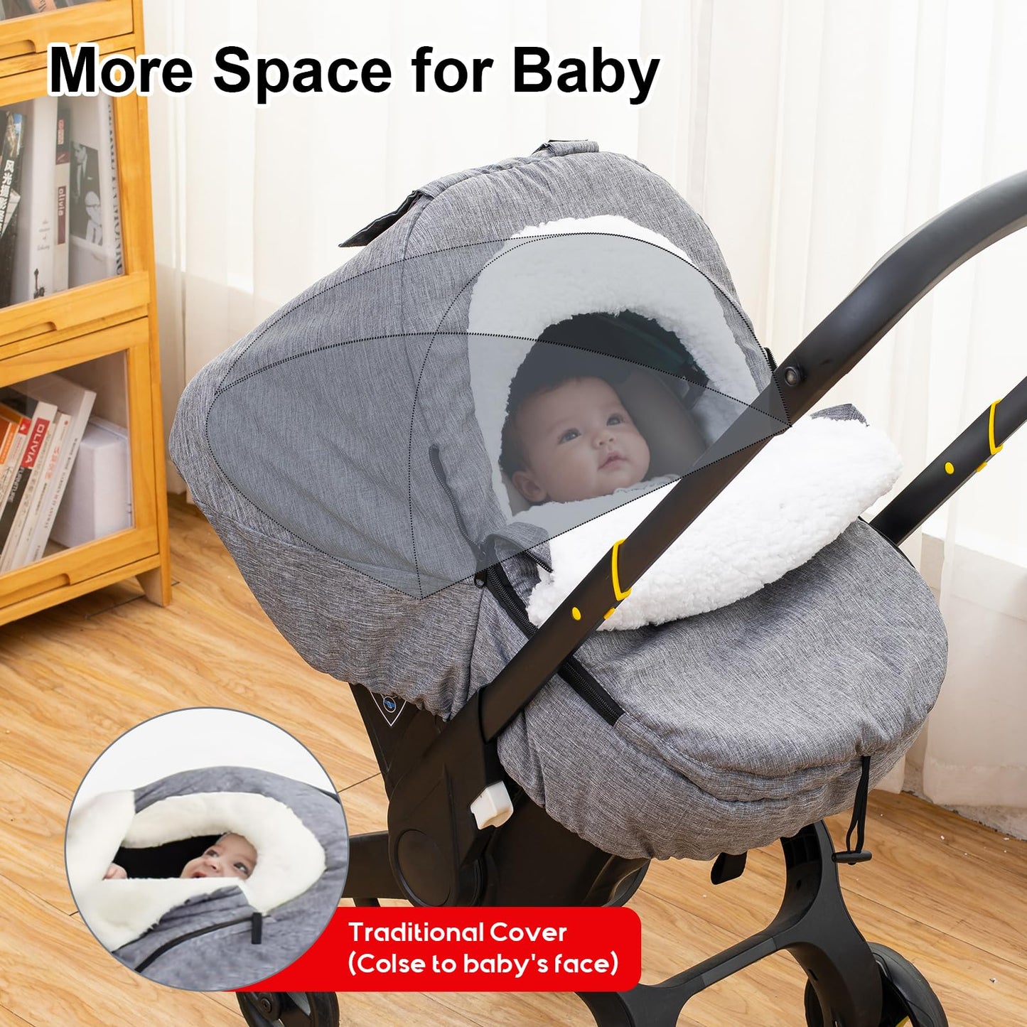 Winter Baby Car Seat Cover, Carseat Cover with Plush Sherpa Fleece Lining, Infant Car Seat Canopy with Peeping Window & Huge Spa