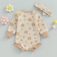 Mersariphy Infant Baby Girl Romper Baby Sweatshirt Romper Long Sleeve Waffle Floral Bodysuit With Headband Fall Winter Outfits (