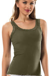 Lace Camisole Tank Tops For Women, Durable Comfy Soft Stretch Cotton Basic Cami (Army Green, Large)