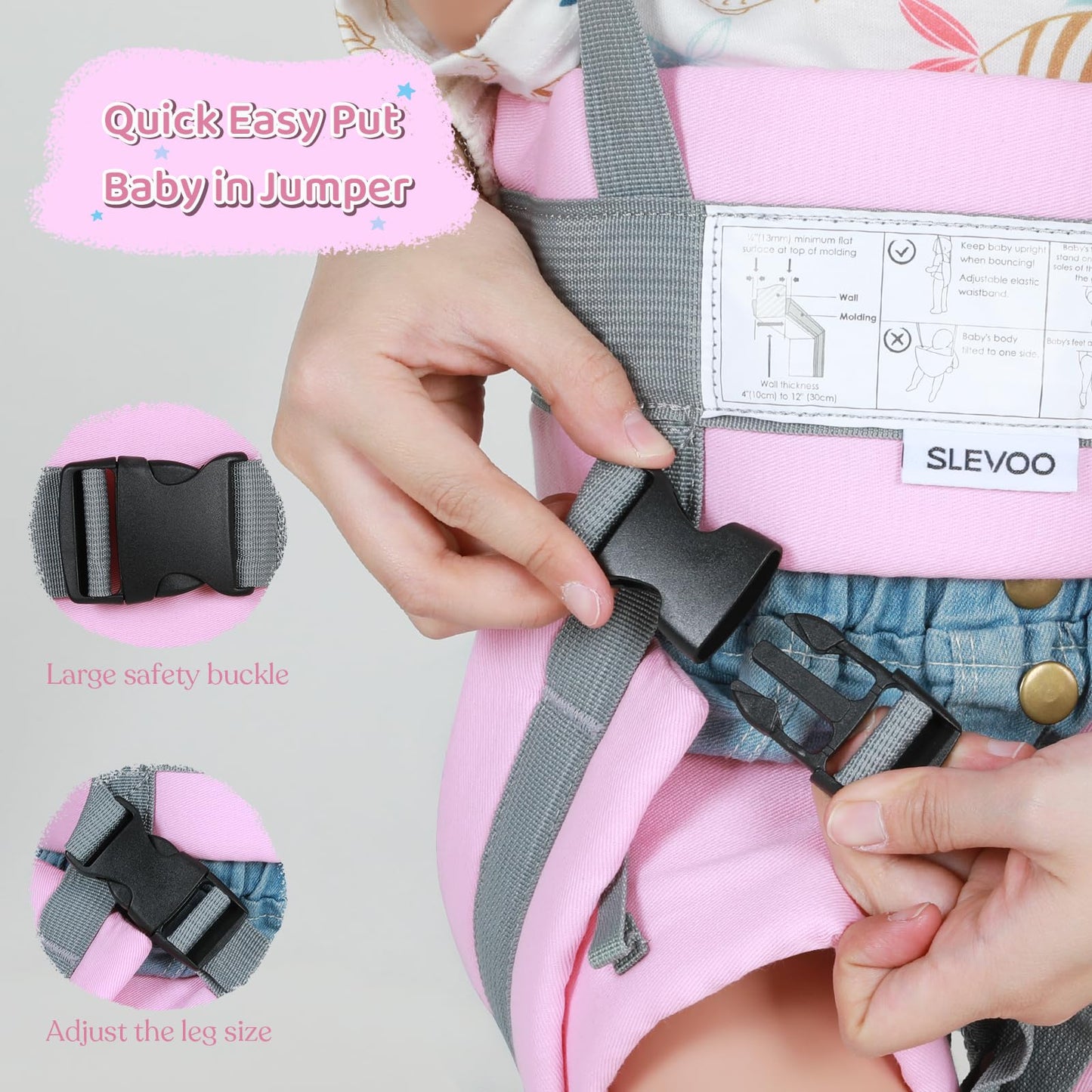 Slevoo Baby Jumper, Baby Door Jumper Quick Set Up And Easy-To-Use, Fun Bouncer For Active Play Over 1 Year Old, Pink
