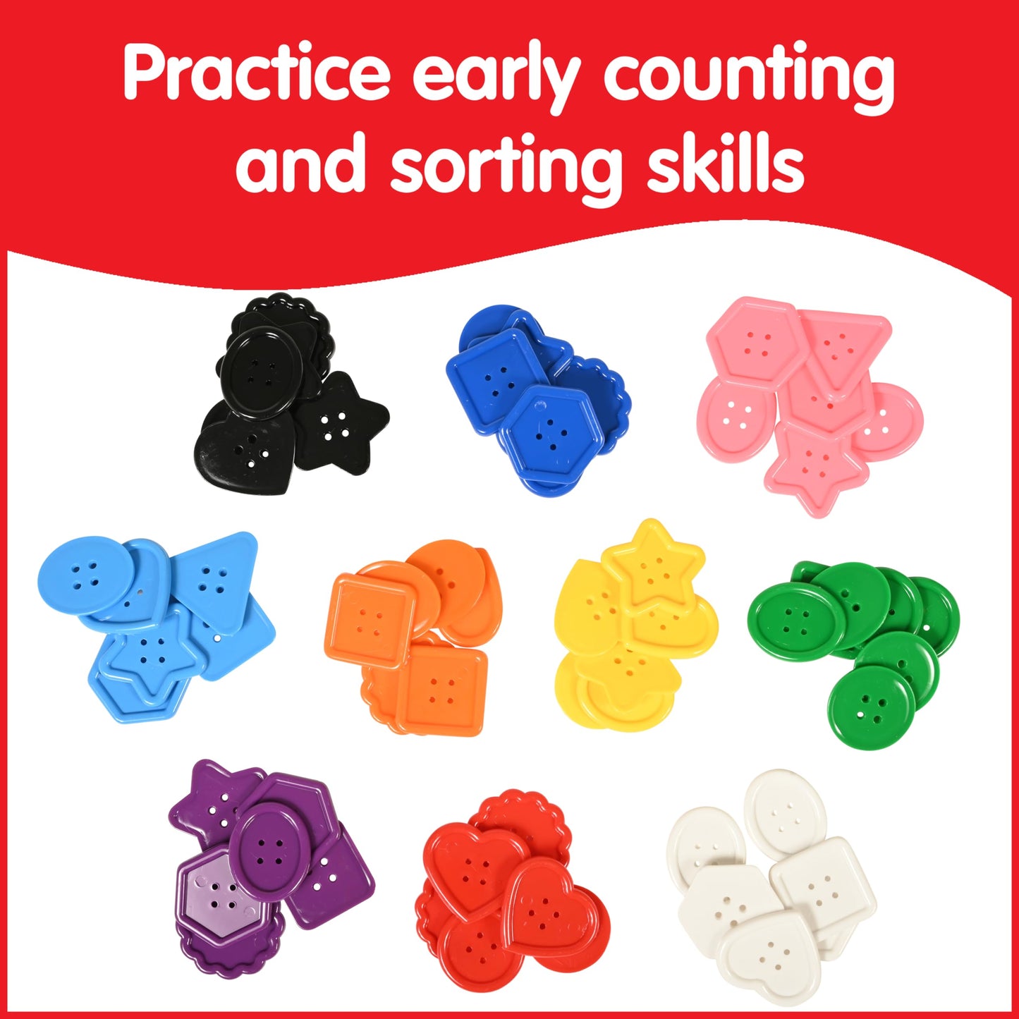 Edx Education - 13832 Large Buttons - Mini Jar - Lacing Activity - Sensory and Fine Motor Skill Development - Math Manipulative