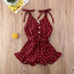 Toddler Kid Baby Girl Strap Sleeveless Romper Halter Heart Jumpsuit Bodysuit Shorts Overalls Summer Outfits Set (Red,4-5T)