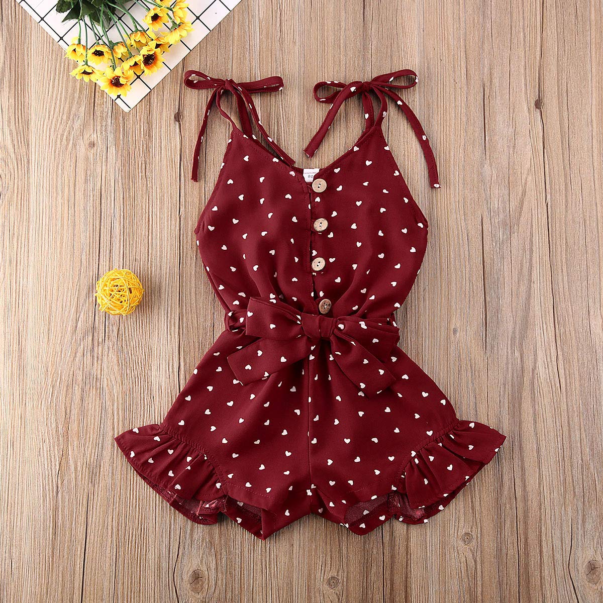 Toddler Kid Baby Girl Strap Sleeveless Romper Halter Heart Jumpsuit Bodysuit Shorts Overalls Summer Outfits Set (Red,4-5T)