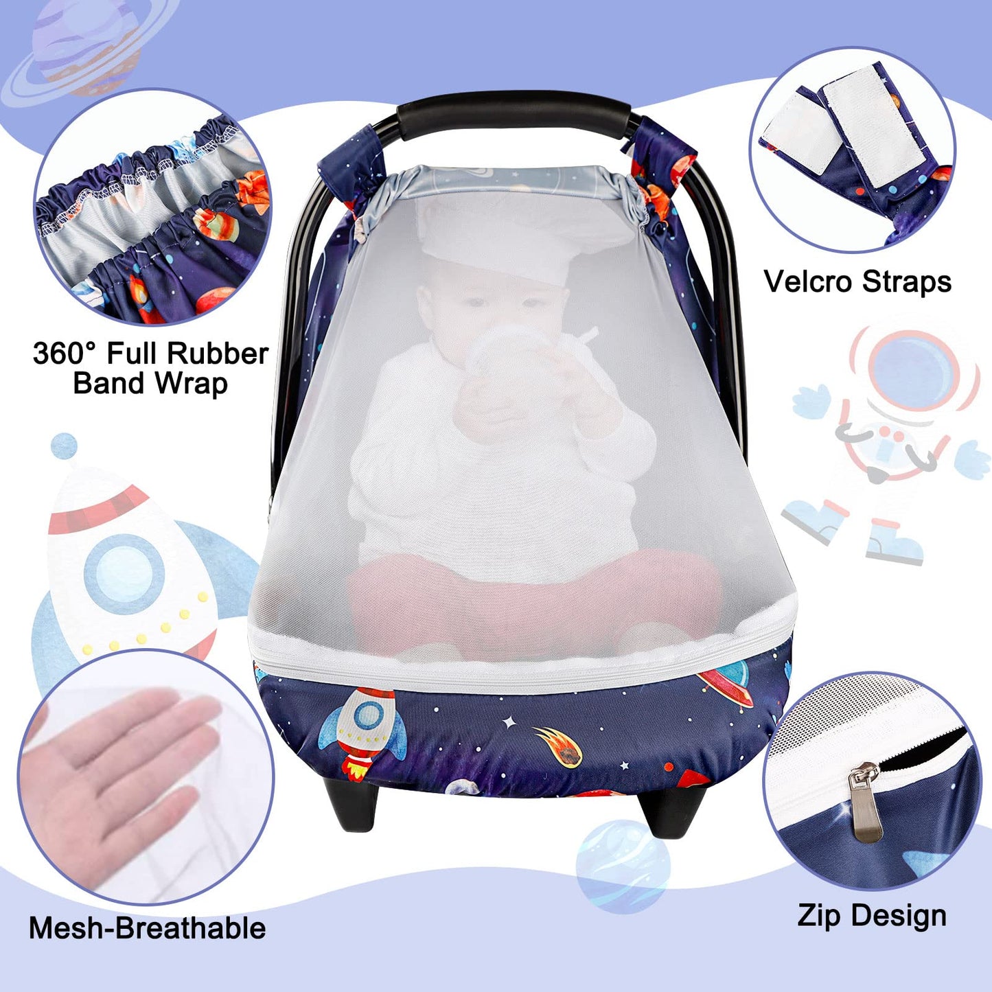 Swesen Car Seat Covers For Babies, Carseat Cover Boy With Zipper, Cozy Sun & Summer Cover, Infant Car Seat Canopy, Carseat Priva