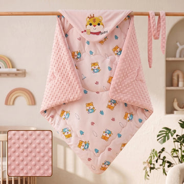 StarAndDaisy Baby Swaddle Wrapper Blanket with Hood | Cotton & Soft Bean Velvet Receiving Blanket | Newborn Baby Wrap, Infant Sl