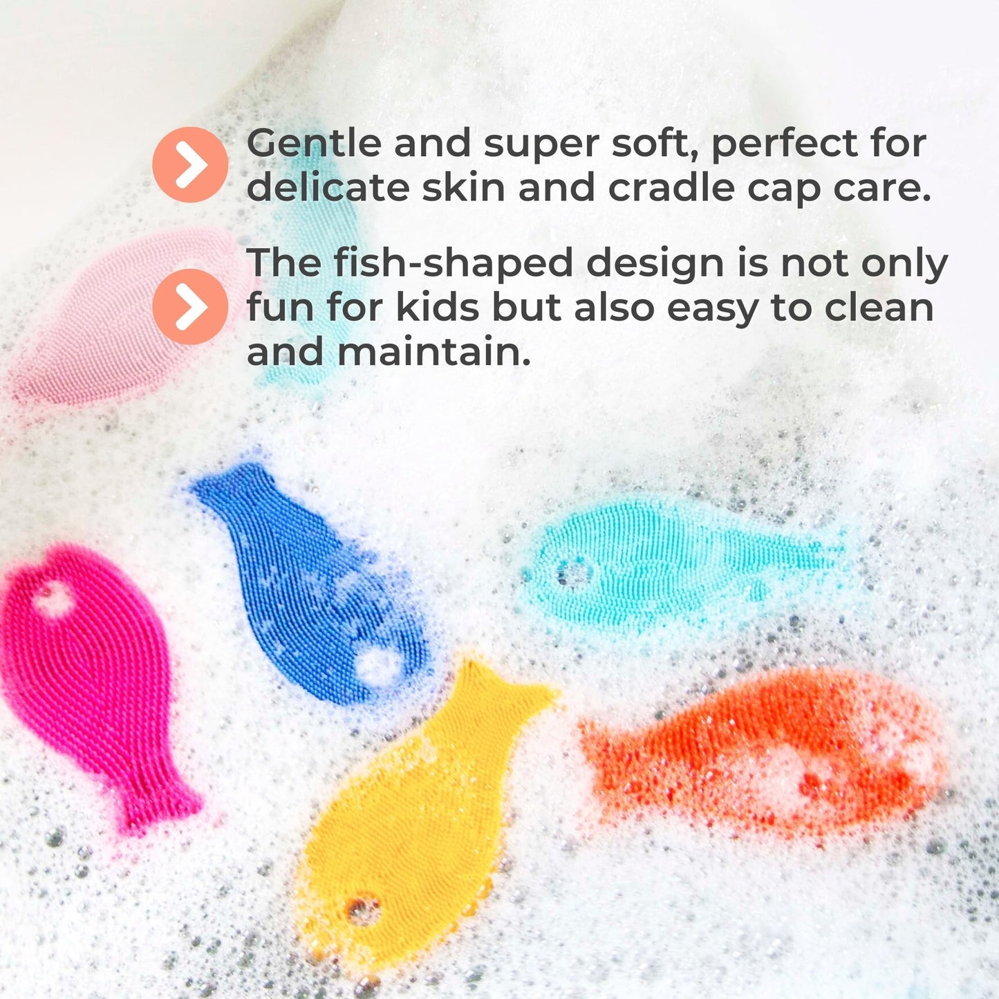 Innobaby Bathin' Smart Silicone Bath Scrub For Babies Toddlers And Adults In Double Sided Sensory Fish Shape, Gently Exfoliate F