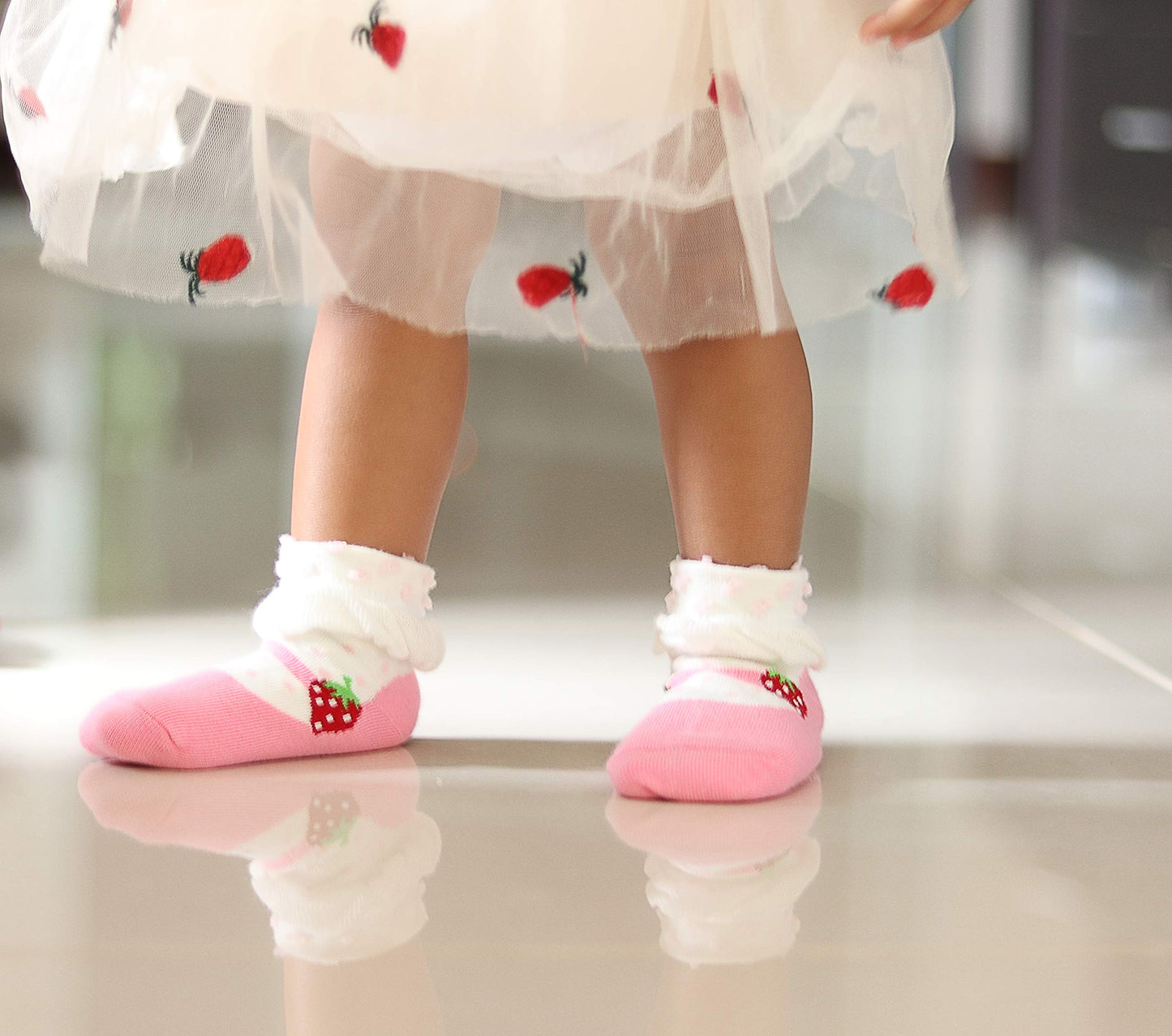 Rative Non Skid Anti Slip Cotton Dress Crew Socks With Grips For Baby Infant Toddler Kids Girls (6-12 Months, 12-Pairs/Rg-93X)