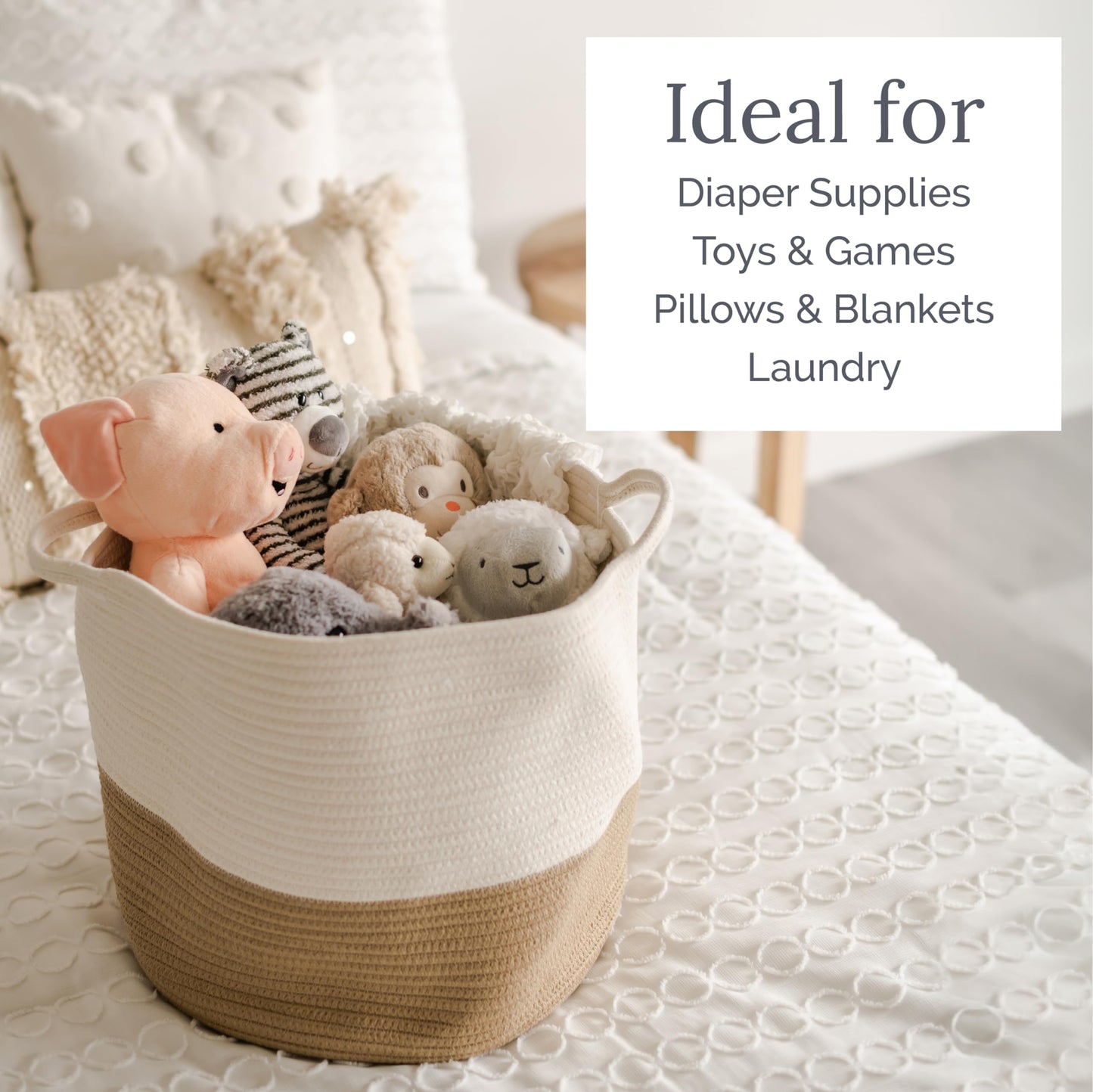 Natemia Rope Storage Basket- Nursery Bin And Toy Organizer (20   X20   X14   ), Laundry Basket, Basket For Towels, Pillows And B