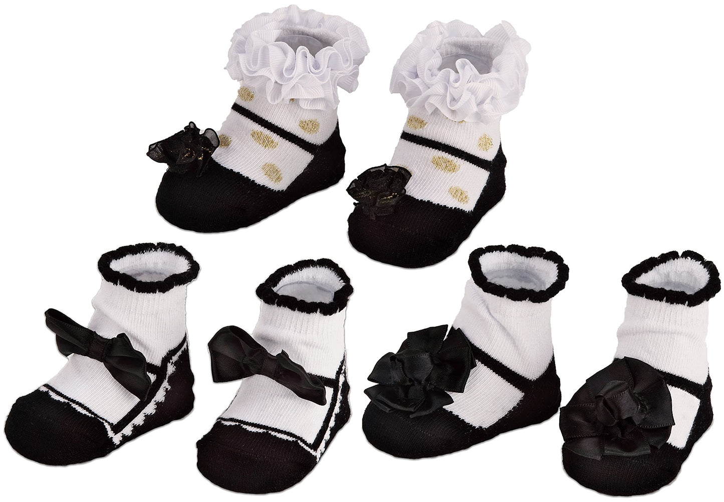 Brubaker 3 Pairs Of Baby Socks Girls 0-12 Months - Festive Socks Black/White
