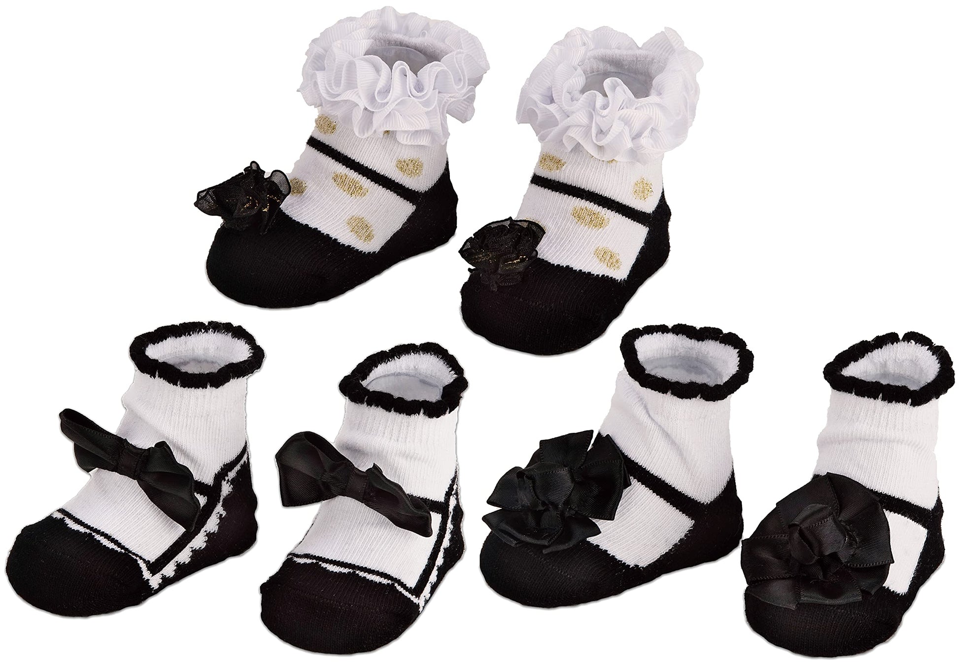 Brubaker 3 Pairs Of Baby Socks Girls 0-12 Months - Festive Socks Black/White