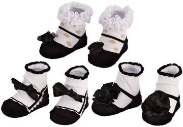 Brubaker 3 Pairs Of Baby Socks Girls 0-12 Months - Festive Socks Black/White