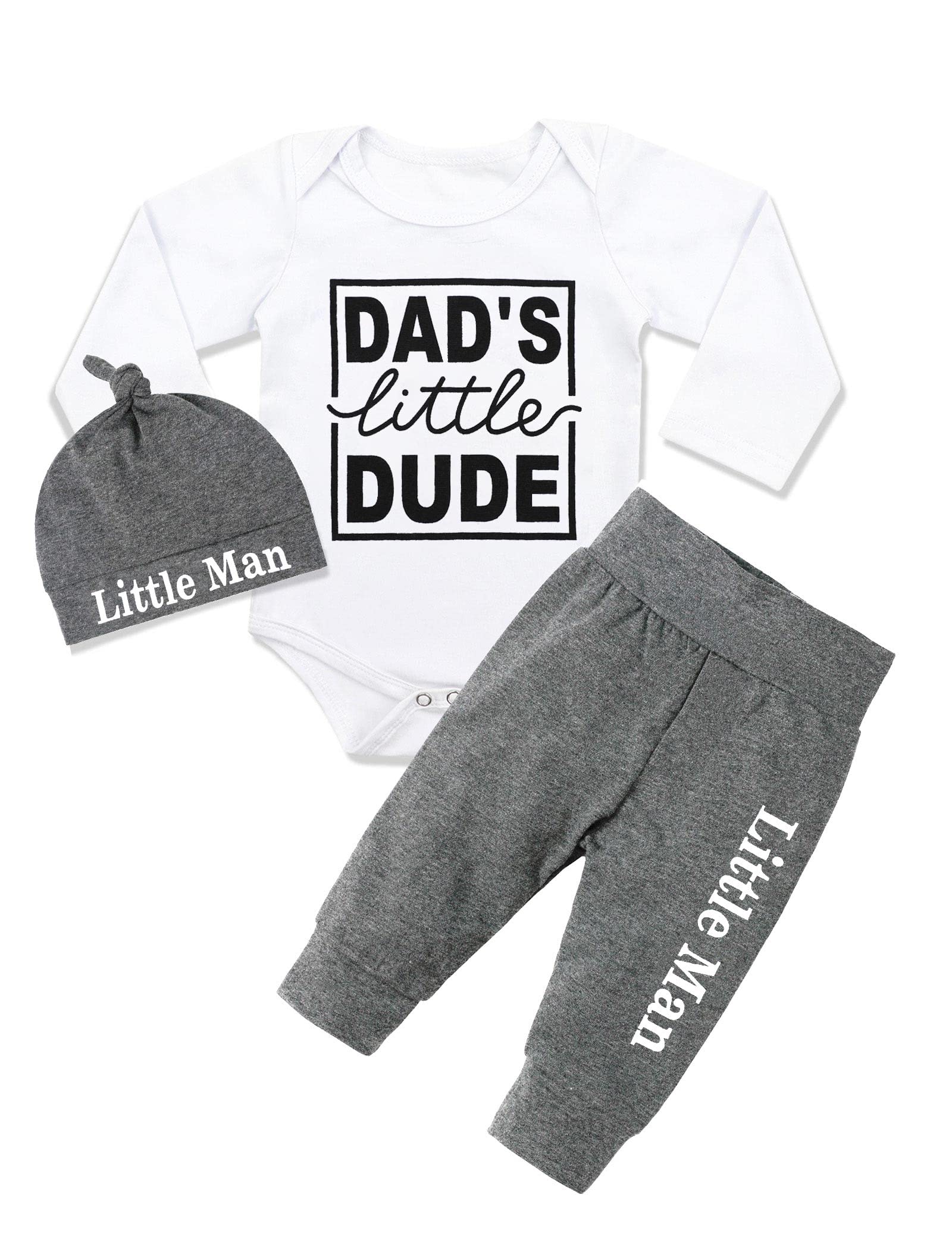 Baby Boy Clothes 3-6 Months Clothes Set Dad Little Dude Long Sleeve Romper Soft Cotton Pant Hat Infant Boy Clothes
